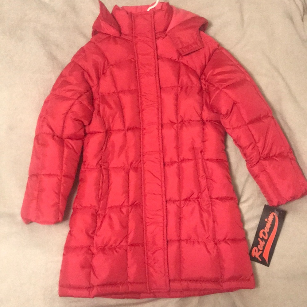 Girls Fushia 3/4 Length Puff Coat